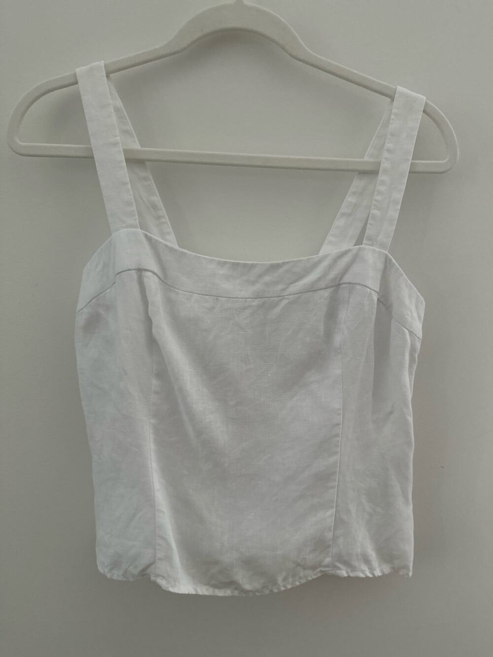 Quince European Linen Fitted Tank Top Women's Medium White Square Neck Back Zip